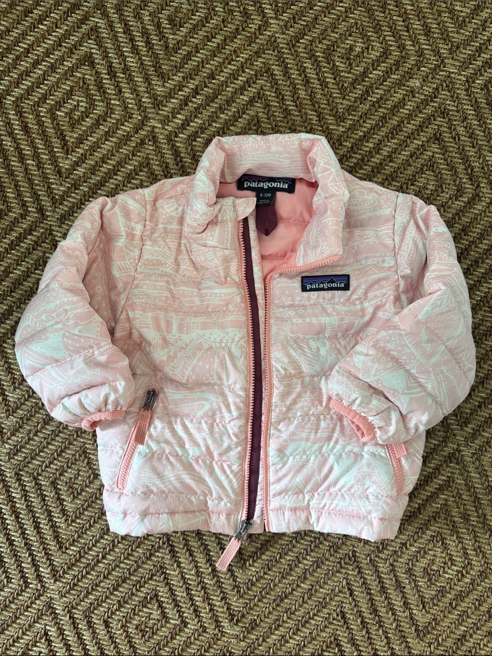 Pink and White Patagonia Nano Puff Jacket sz 6-12 months